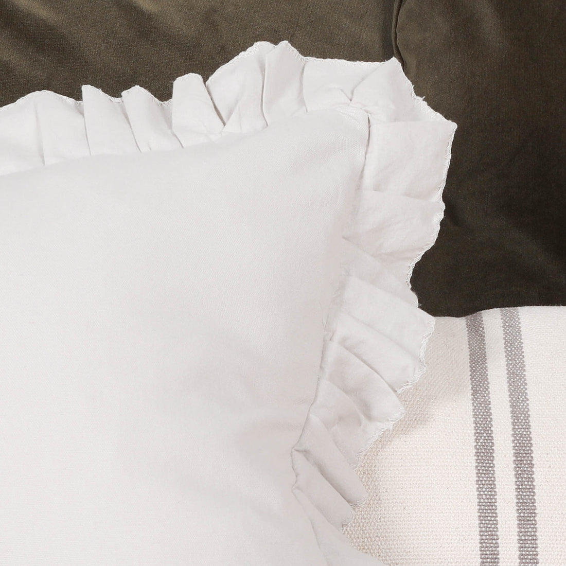 Silver Birch Grey Pink Cotton Frill 45cm Cushion Cover