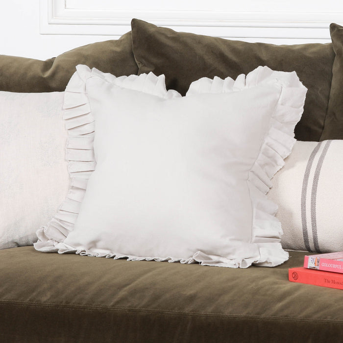 Silver Birch Grey Pink Cotton Frill 45cm Cushion Cover