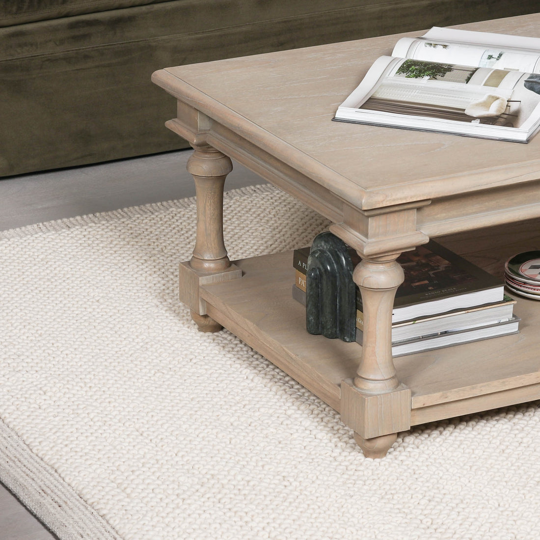 Ivory Pebble Wool Border Rug 260x180cm
