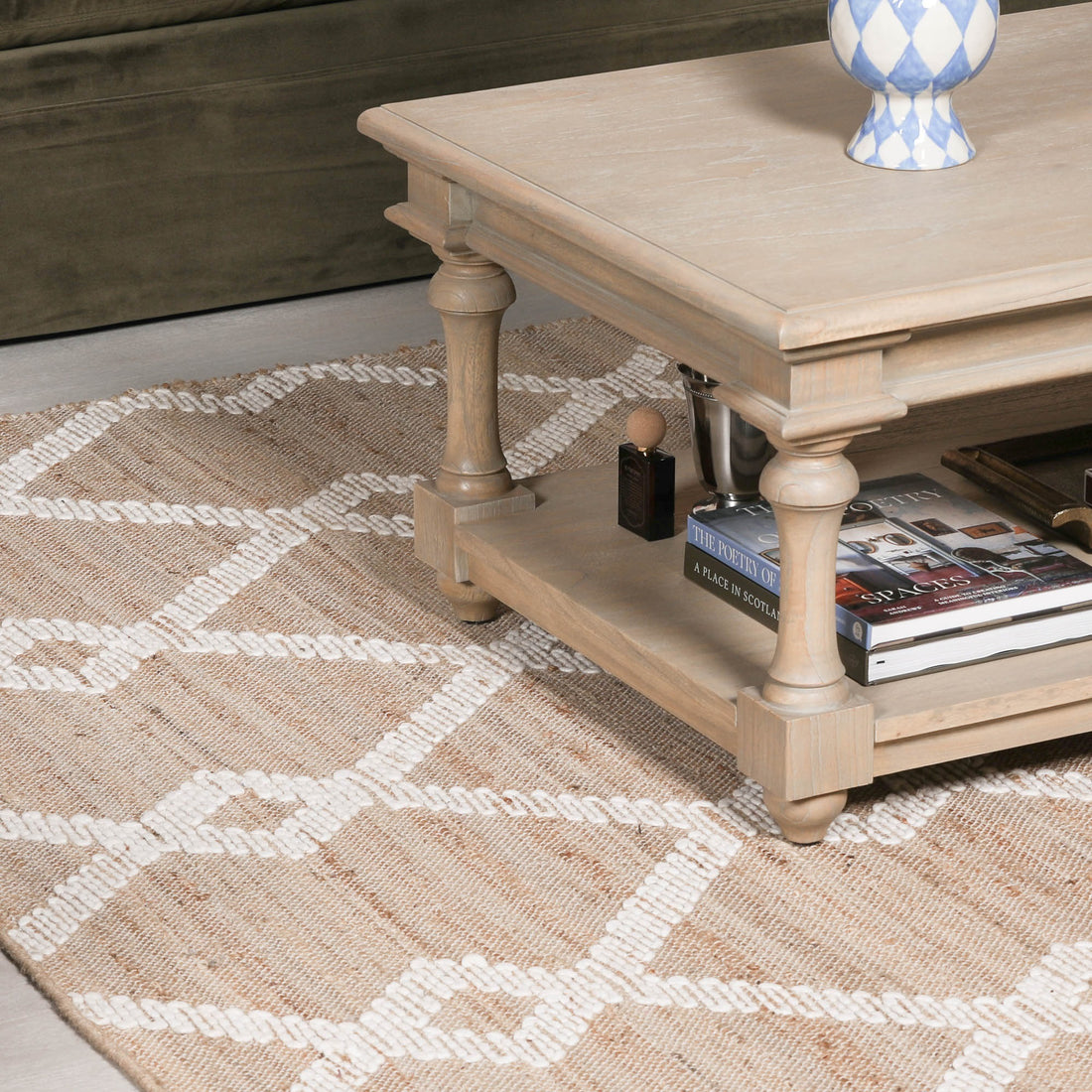 Woven Jute Rug with Wool Pattern 260x180cm