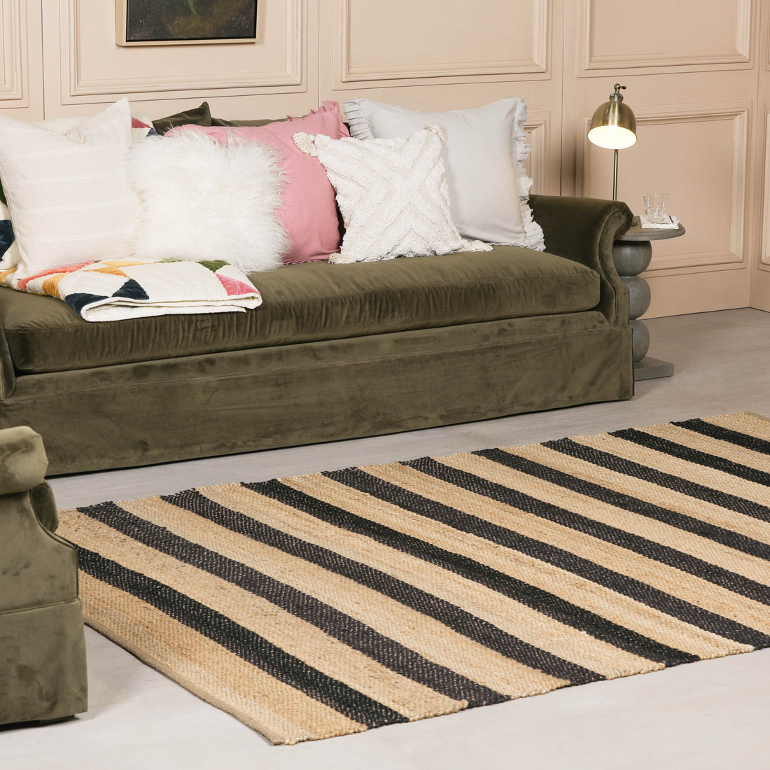 Jute Black Stripe Rug 260x180cm