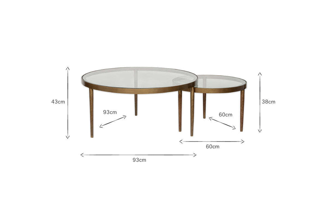 Jiya Iron Glass Nested Coffee Tables Brass