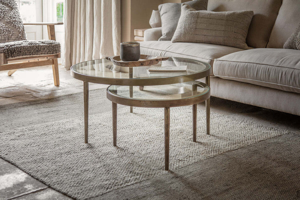 Jiya Iron Glass Nested Coffee Tables Brass