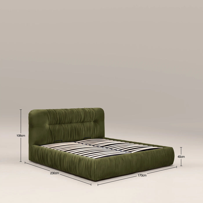 Bronte Ottoman Storage King Bed | Olive Green Sustainable Velvet