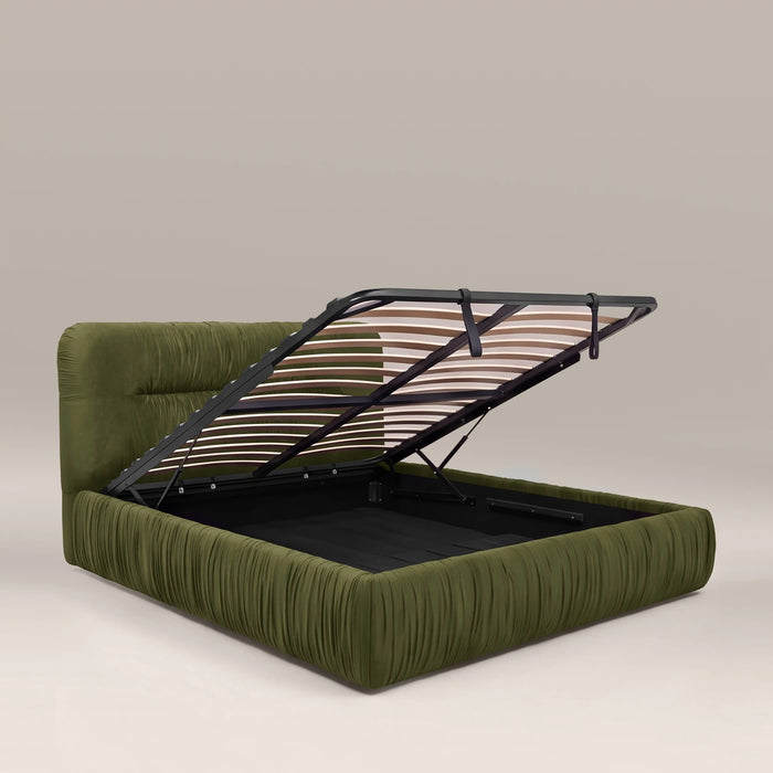 Bronte Ottoman Storage King Bed | Olive Green Sustainable Velvet