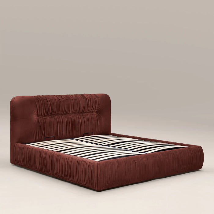 Bronte Ottoman Storage King Bed | Rust Red Sustainable Velvet