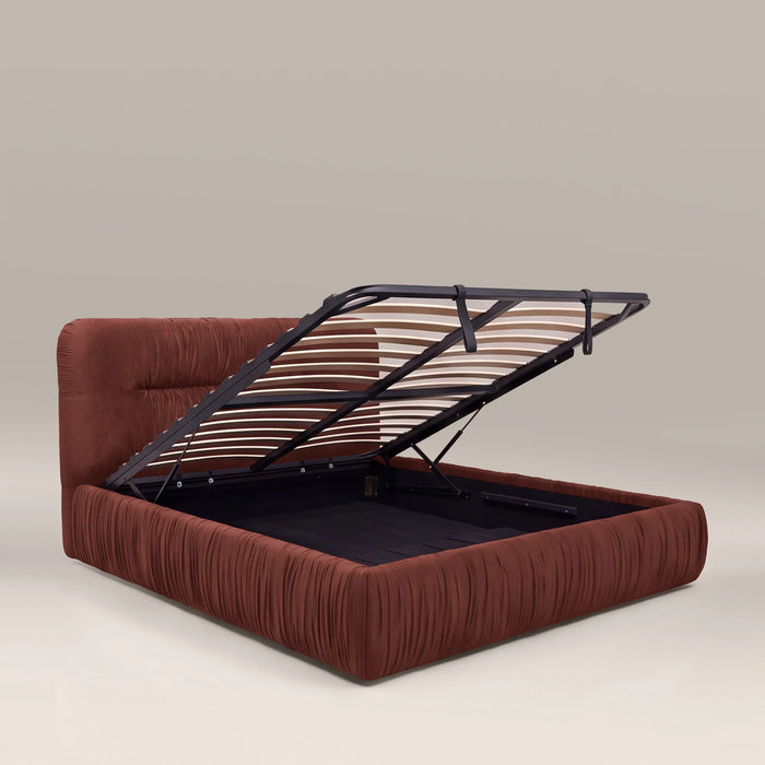 Bronte Ottoman Storage King Bed | Rust Red Sustainable Velvet