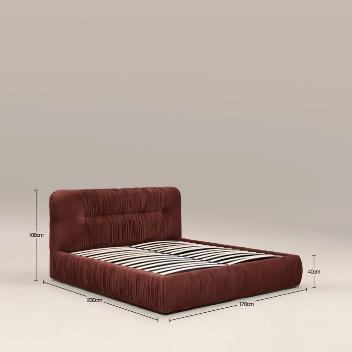 Bronte Ottoman Storage King Bed | Rust Red Sustainable Velvet