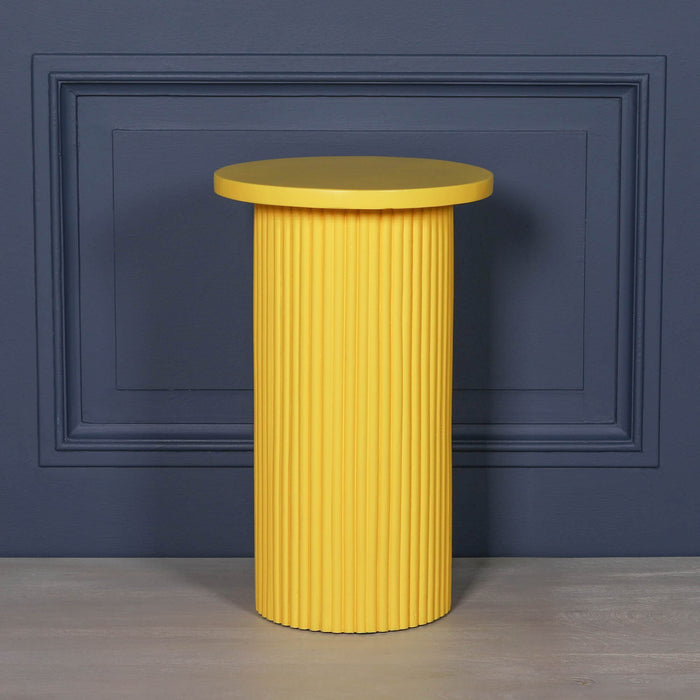 Ribbed Yellow Round Side Occasional Table
