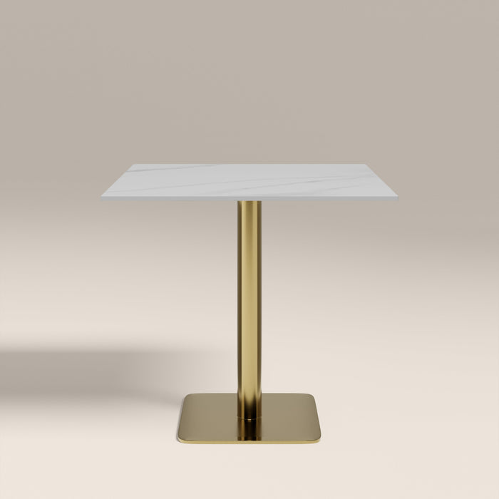 Kinsley 2 Seat Square Cafe Table White Marble & Brass