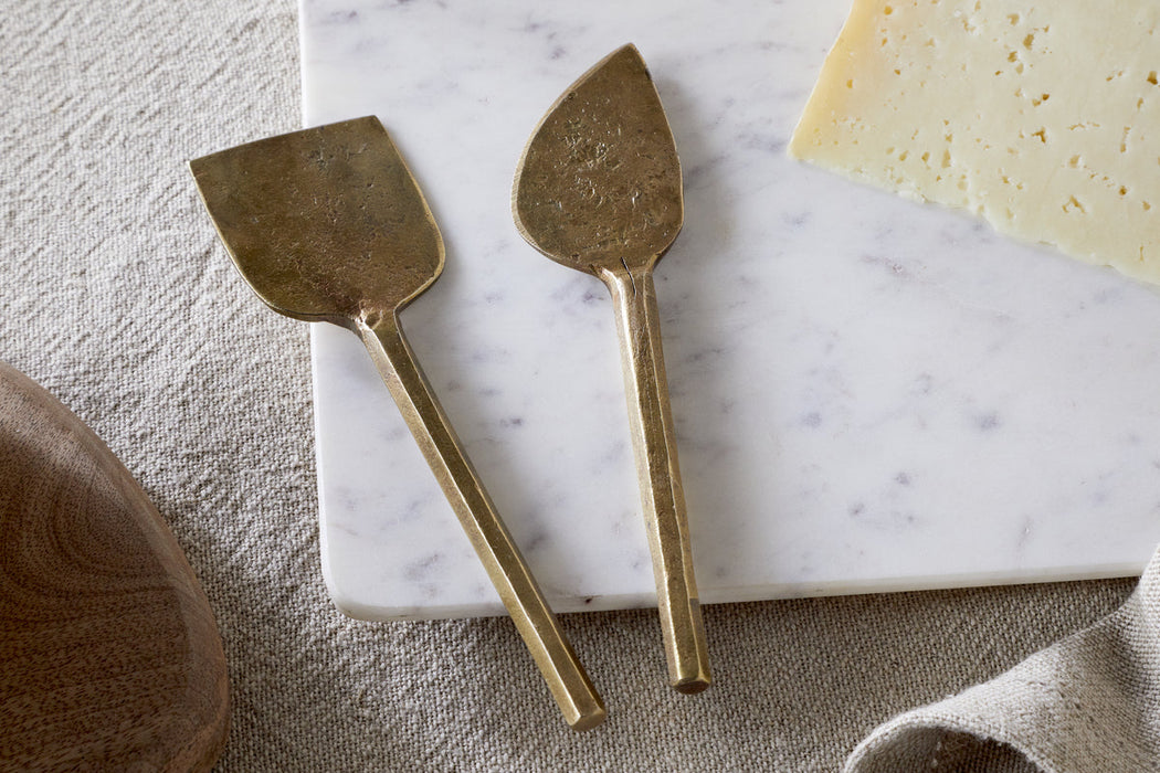 Kasa Cheese Knives Antique Brass Set Of 2