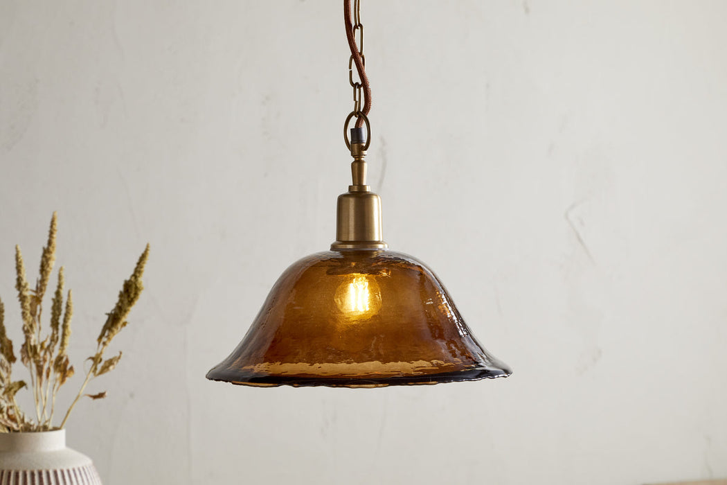 Keju Organic Shape Recycled Glass Pendant Dark Amber