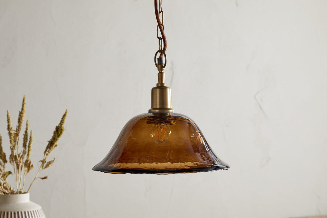Keju Organic Shape Recycled Glass Pendant Dark Amber