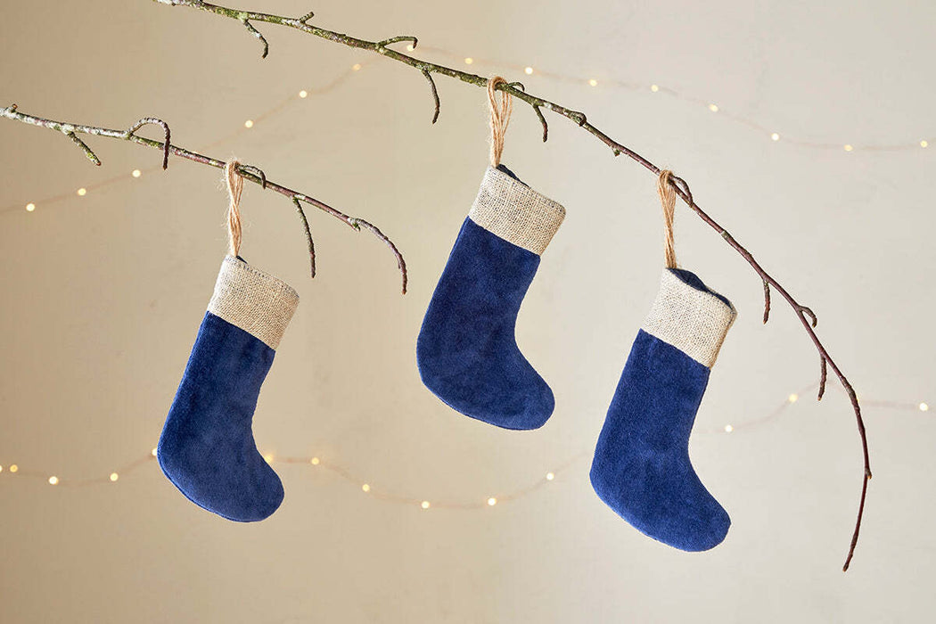 Karru Cotton Velvet Mini Stockings Indigo Set Of 3