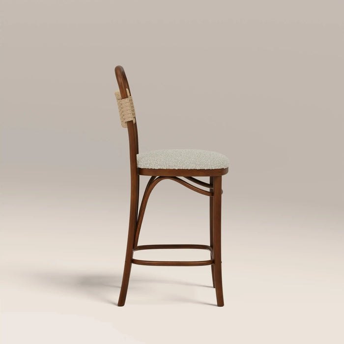 Daisy Wooden Kitchen Stool Speckled Stone Sustainable Boucle & Walnut