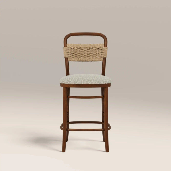 Daisy Wooden Kitchen Stool Speckled Stone Sustainable Boucle & Walnut