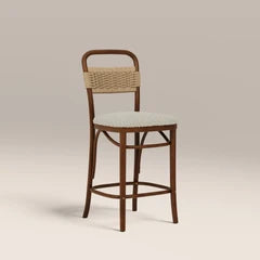 Daisy Wooden Kitchen Stool | Speckled Stone Sustainable Boucle & Walnut