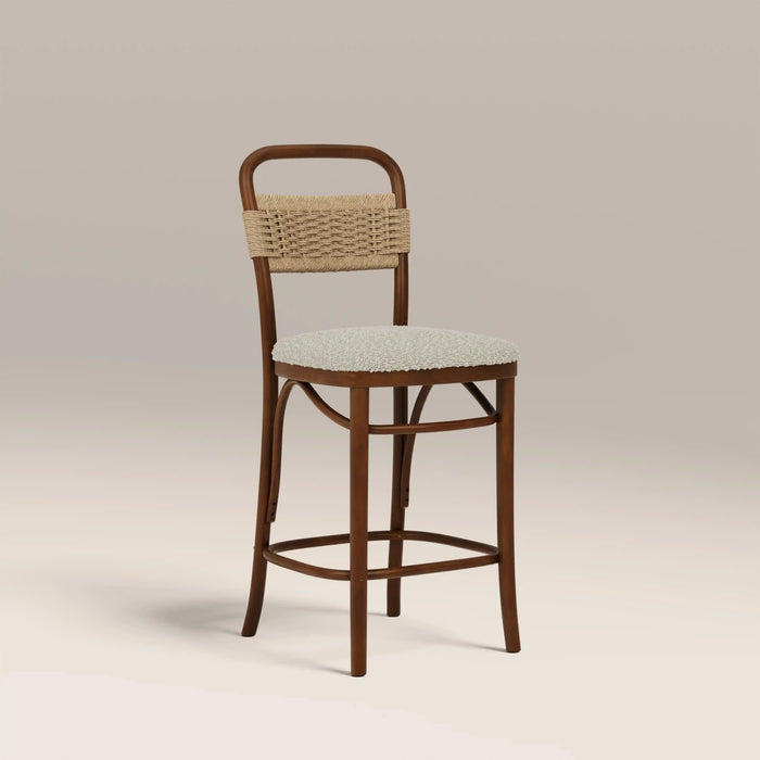 Daisy Wooden Kitchen Stool Speckled Stone Sustainable Boucle & Walnut