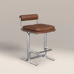 Wilbur Kitchen Stool | Vintage Tan Faux Leather & Brushed Chrome