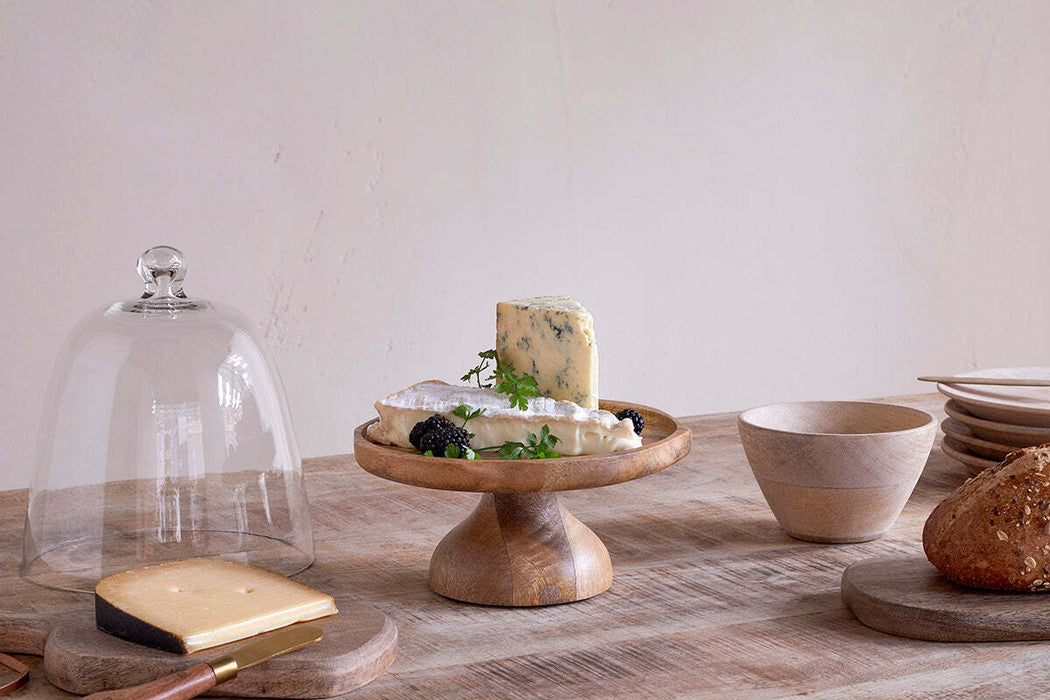 Kannati Mango Wood Glass Cheese Stand Clear