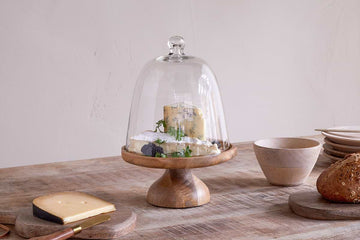 Kannati Mango Wood & Glass Cheese Stand - Clear