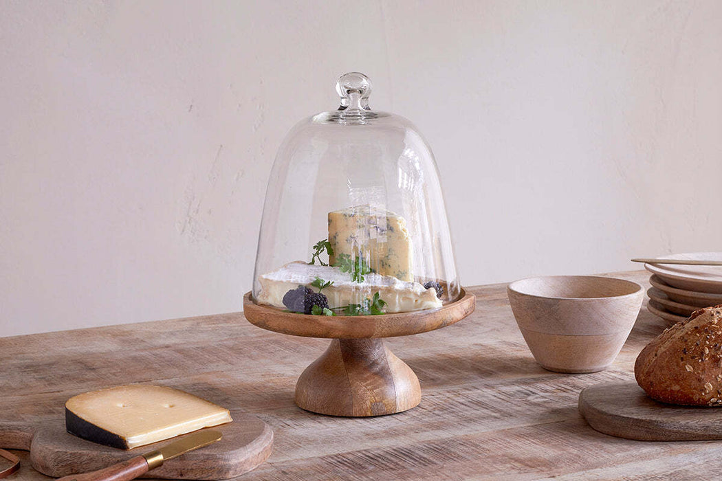 Kannati Mango Wood Glass Cheese Stand Clear
