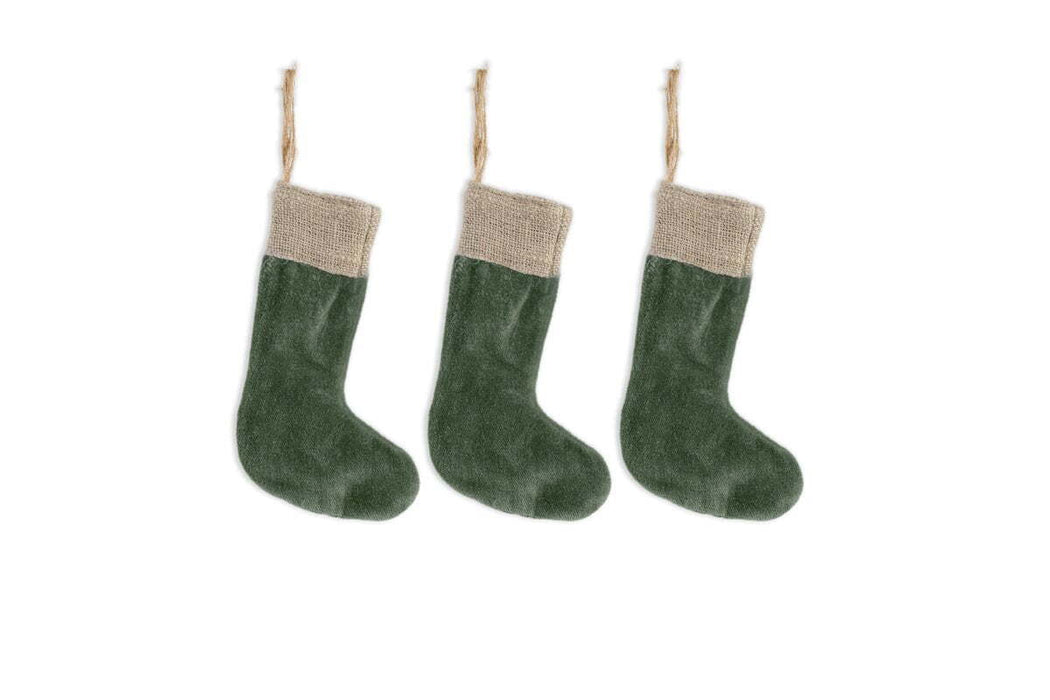 Karru Cotton Velvet Mini Stocking Forest Green Set Of 3