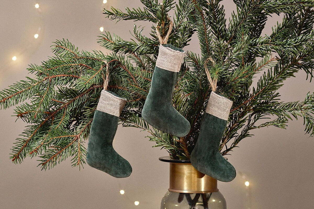 Karru Cotton Velvet Mini Stocking Forest Green Set Of 3