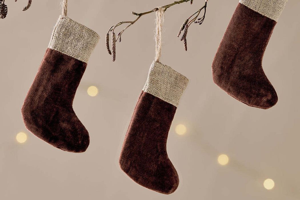 Karru Cotton Velvet Mini Stocking Rich Mocha Set Of 3