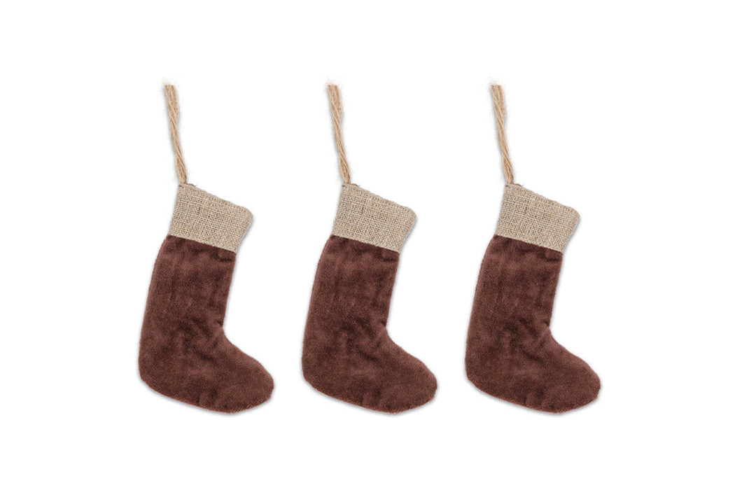 Karru Cotton Velvet Mini Stocking Rich Mocha Set Of 3