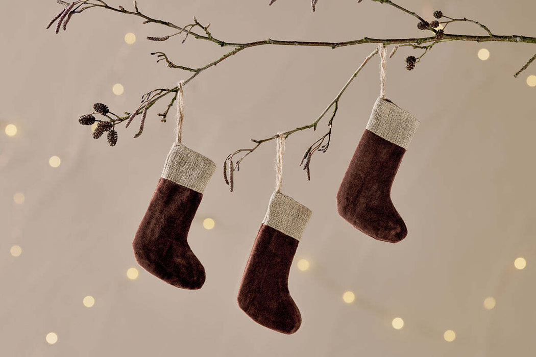 Karru Cotton Velvet Mini Stocking Rich Mocha Set Of 3