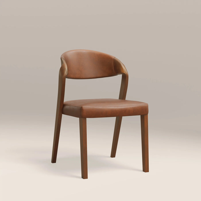 Kennedy Wooden Dining Chair | Vintage Tan Faux Leather & Walnut