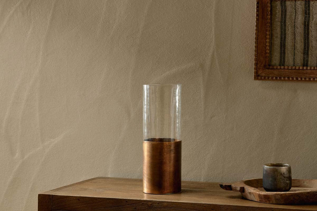 Khila Metal Glass Vase Clear Antique Brass