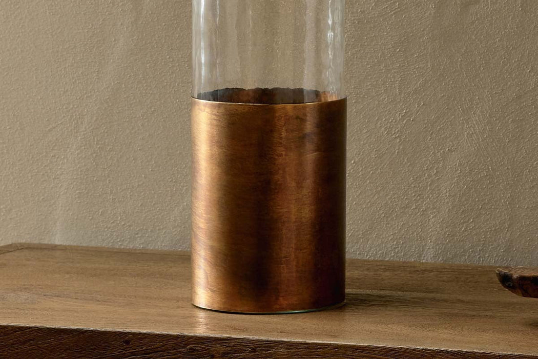 Khila Metal Glass Vase Clear Antique Brass