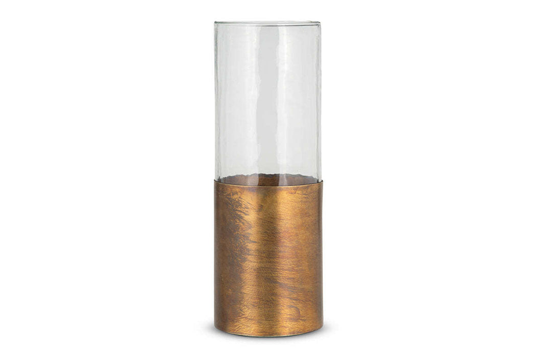 Khila Metal Glass Vase Clear Antique Brass