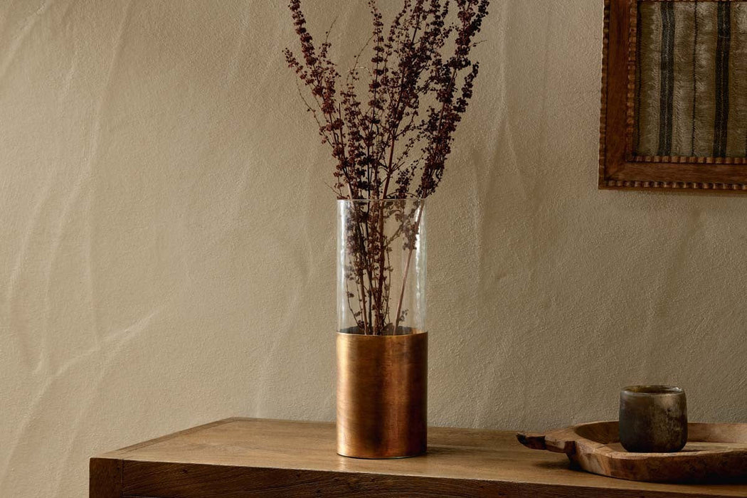 Khila Metal Glass Vase Clear Antique Brass