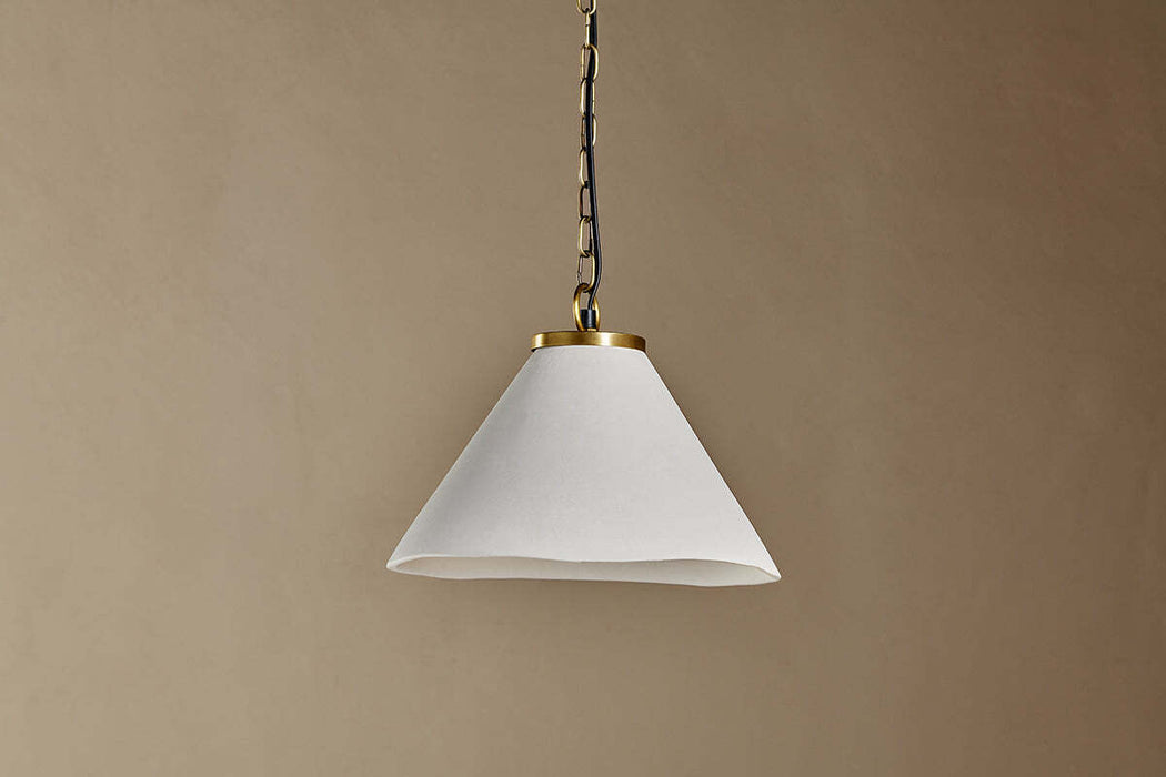 Kiara Organic Shape Ceramic Pendant Light Off White Antique Brass