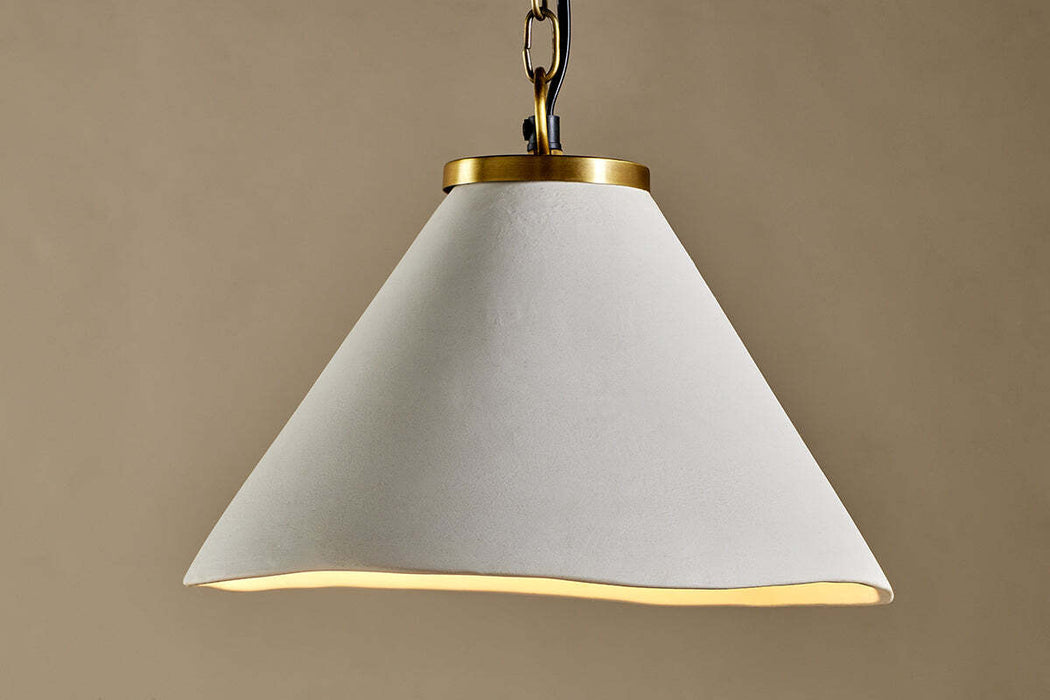 Kiara Organic Shape Ceramic Pendant Light Off White Antique Brass
