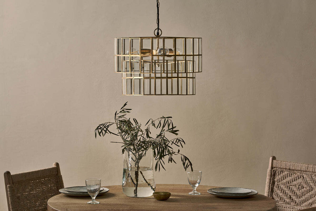 Kirindi Glass Panelled Chandelier Clear Antique Brass