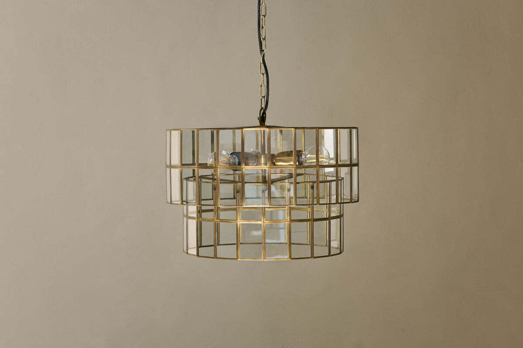 Kirindi Glass Panelled Chandelier Clear Antique Brass