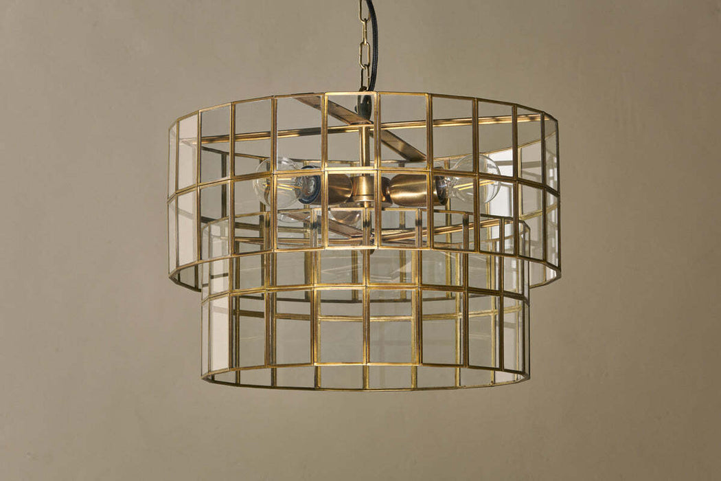 Kirindi Glass Panelled Chandelier Clear Antique Brass