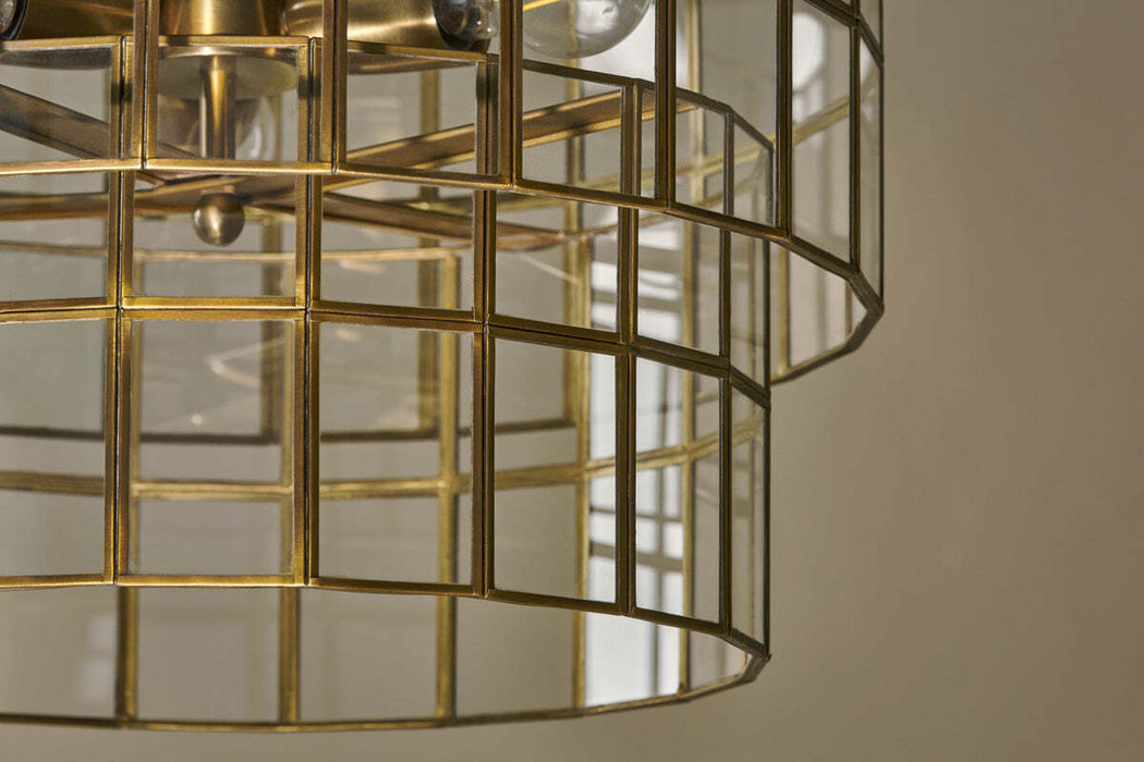 Kirindi Glass Panelled Chandelier Clear Antique Brass