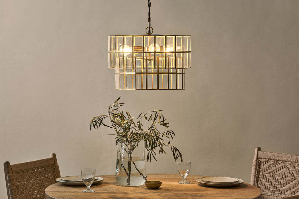 Kirindi Glass Panelled Chandelier Clear Antique Brass