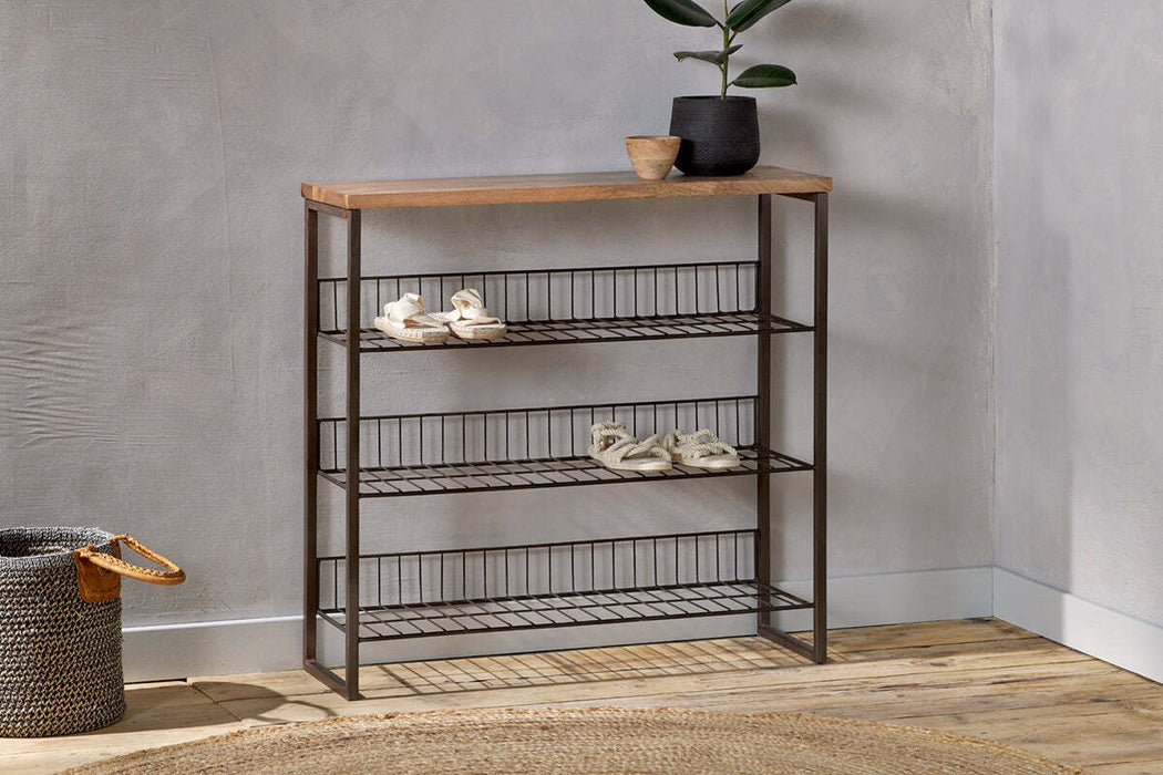 Kiyoma Iron Wood Tall Standing Shelves Natural
