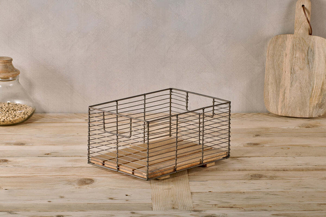 Kochi Iron And Mango Wood Baskets Brown Set Of 2