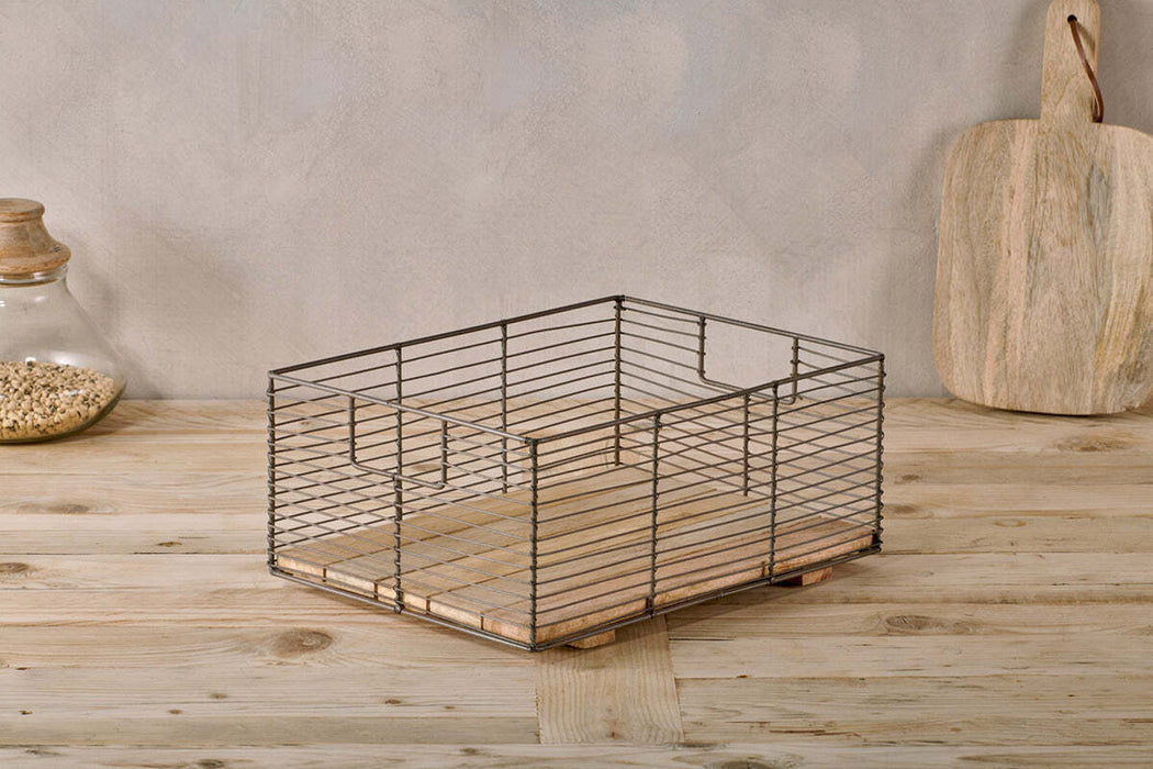 Kochi Iron And Mango Wood Baskets Brown Set Of 2