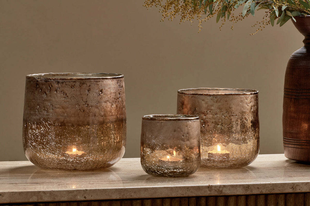 Konara Glass Tealight Holder Copper Smoke