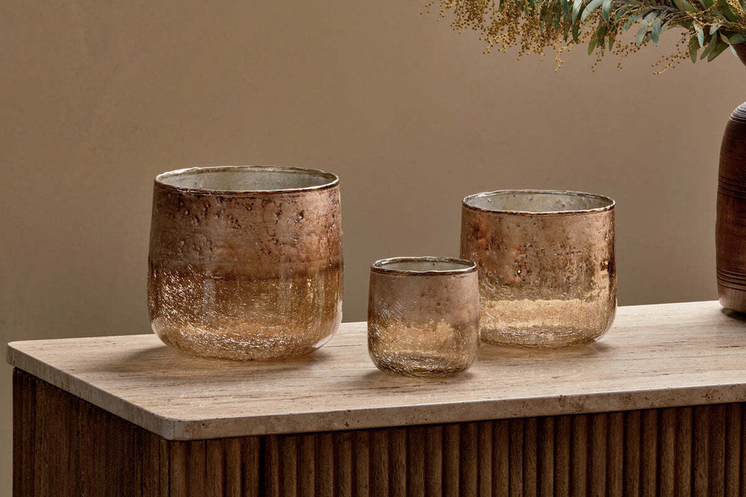 Konara Glass Tealight Holder Copper Smoke