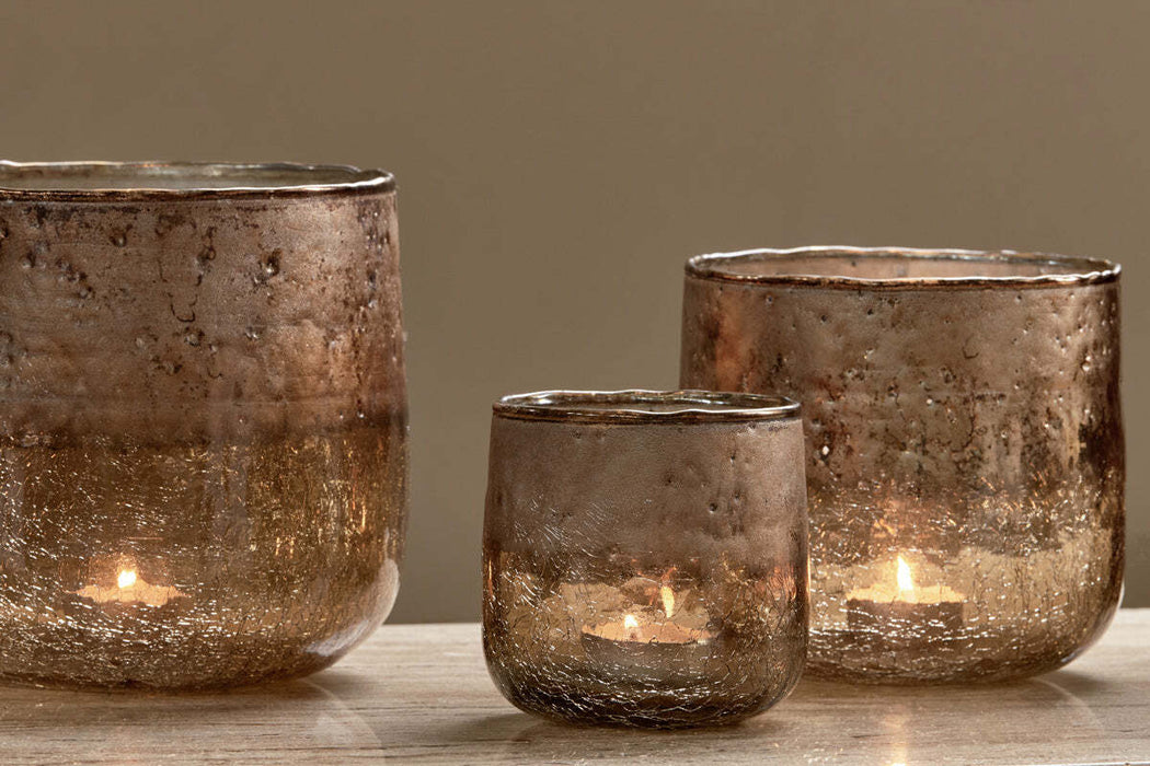Konara Glass Tealight Holder Copper Smoke