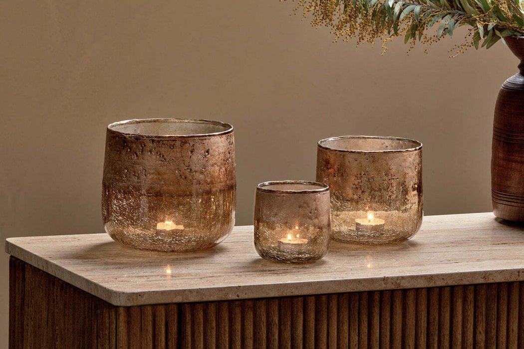 Konara Glass Tealight Holder Copper Smoke